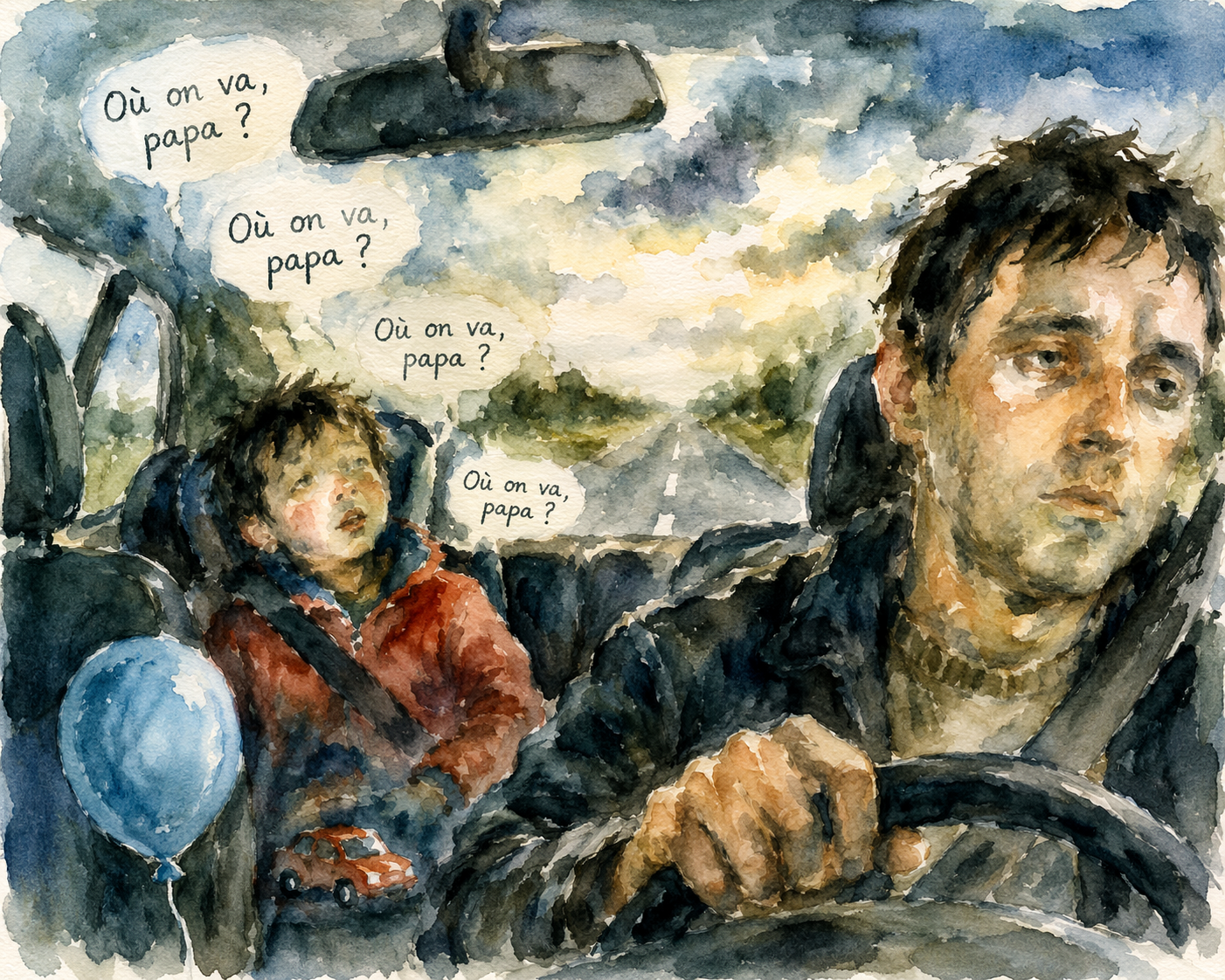 Illustration aquarelle — Où on va, Papa ? Jean-Louis Fournier